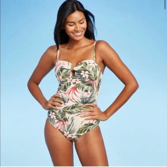 NWT Kona Sol Tropical Print swim Suit with detachable straps, Size M - Picture 1 of 12